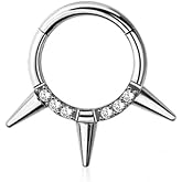 Pierced Owl 16GA 316L Stainless Steel CZ Crystal and Spike Lined Hinged Segment Clicker Ring