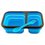Collapsible Lunch Box - Best Bento Silicone Lunchbox With Two Compartments, BPA Free, Great for School, Blue