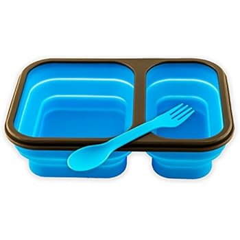 Collapsible Lunch Box - Best Bento Silicone Lunchbox With Two Compartments, BPA Free, Great for School, Blue