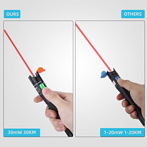 KOLSOL Visual Fault Locator 30mW 30KM Red Light Fiber Optic Cable Tester Meter,for CATV Telecommunications Engineering Maintenance,Work with Universal Connector for FC/SC/ST Adapter(Black)