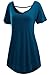Meaneor Women's Casual Shirts Short Sleeve Tunic Tops Handkerchief Hem Teal XXL
