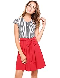 EASTHER Vestido de verano para mujer, cuello en O, manga corta, casual, línea A, estilo swing