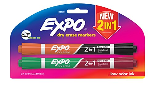 Expo dry erase 2-in-1 markers, chisel tip, assorted, 2-…