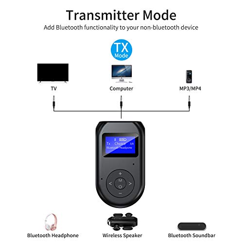 ZIIDOO Visible Bluetooth Transmitter and Receiver,4-in-1 Wireless Bluetooth Adapter with Display Screen,Low Latency Bluetooth 5.0 Audio Adapter for TV,PC,Car,Home Stereo System