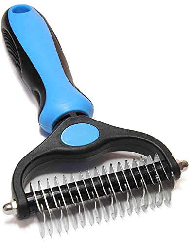 Thstheaven Pet Grooming Brush & Nail Clippers Trimmers - Double Sided Shedding and Dematting Undercoat Rake Comb for Dogs and Cats - Safe Dematting Comb for Easy Mats & Tangles Removing (Blue)