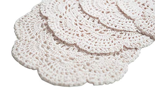 Phantomon 8 Inch Doilies Crochet Round Lace Doilies Cloth Beige Handmade 100% Cotton Crocheted Coasters, Pack of 4