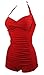 ebuddy Vintage Swimsuit for Women 1950s Elegant Inspired Boy-Leg One Piece Ruched Monokinis Swimsuit Womens Romper Tummy Control Bathing Suits for Women,Red-S