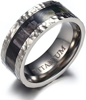8mm Men's Camouflage Hunting Titanium Wedding Band Ring With Hammered Finish (11)
