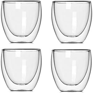 GLFY Double Walled Glass Heat-resistance Espresso / Macchiato Coffee Cups - Box Set Of 4, 88ml