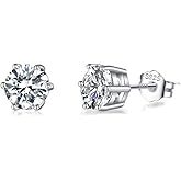 SLUYNZ Solid 925 Sterling Silver Sparkling Cubic Zirconia Stud Earrings for Women Teens Round CZ Stud Earrings 5MM/6MM/7MM Simulated Diamond Studs