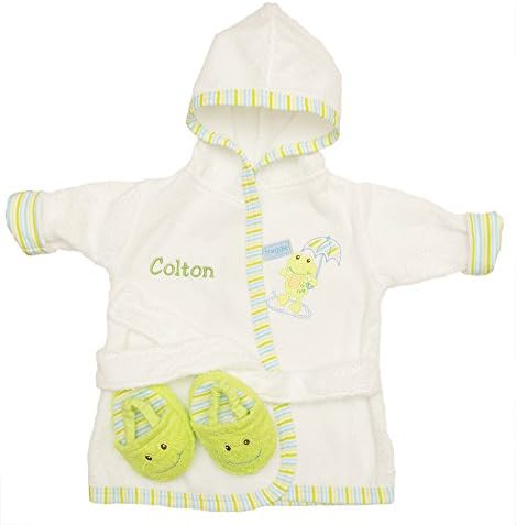 PERSONALIZED Monogrammed Froggie the Frog Hooded Bath Robe & Slipper Set Sz 0-9 Mo