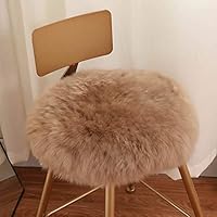 Real Sheepskin Seat Pad Round Chair Cover Seat Cushion Super Soft Fur Area Rugs for Living Bedroom Sofa (18 x 18 in,Dousha)