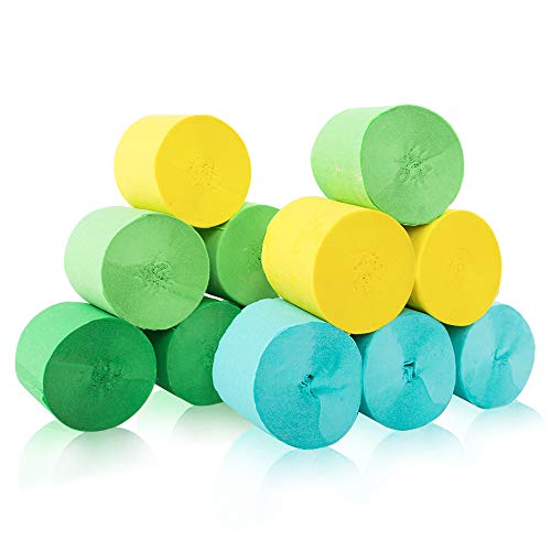 image for RUBFAC 12 Rolls Green and Yellow Crepe Paper Streamers Dinosaur Jungle