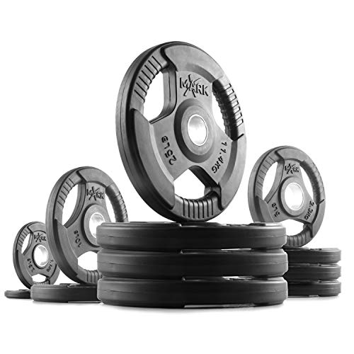 XMark TRI-Grip 145 lb Set Olympic Weights, Premium Rubber Coated Olympic Plates, One-Year Warranty - Thumbnail 3