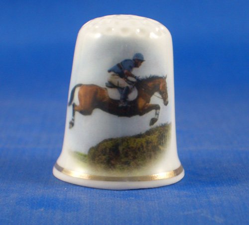 Porcelain China Collectable Thimble - Team Chaser Horse - Free Gift Box