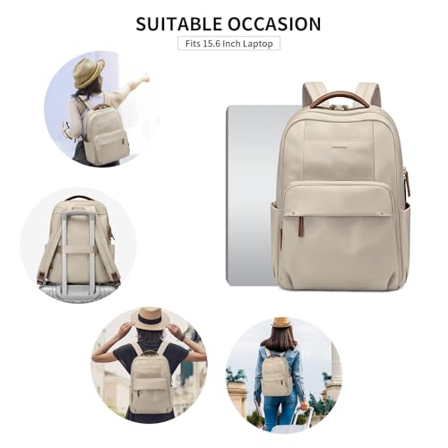 Laptop Backpack for Women, Casual Work and Travel Daypack Fits 15.6 Inch Laptop, Stylish Computer Bag for School or Office Use, Apricot