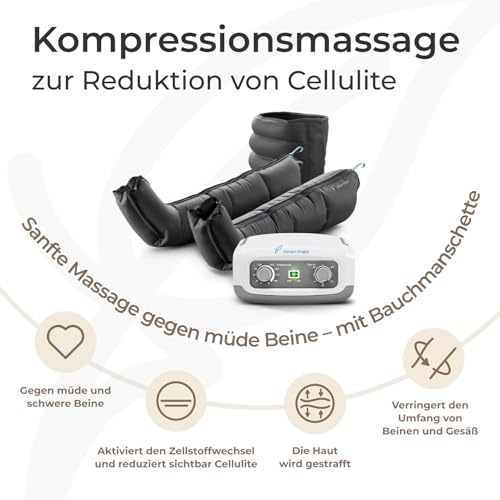 Venen Engel® 4 sliding wave massage device with abdominal and leg cuffs, 4 air chambers, pressure and time easily adjustable.