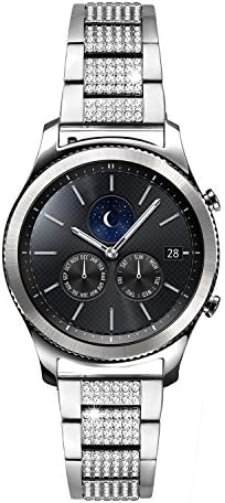 Compatible for Samsung Gear S3 Smart Watch Band 22mm, Rhinestone and Stainless Steel Integration Jewelry Luxurious Style Replacement Strap by Transhare (Silver)