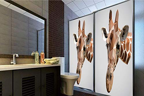 Horrisophie dodo 3D Privacy Window Film No Glue,Animal,African Safari Wildlife Creature Digital Giraffe Modern Triangles Image Artwork,Brown ANG Grey,70.86" H x 23.62" W for Home&Office