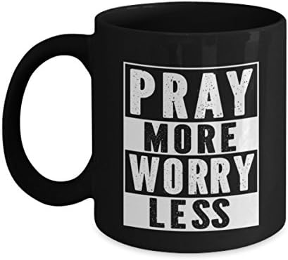 Gilded Gold-Tone Inspirational Coffee Mug "Pray More Worry Less", Pray More Worry Less Mug, Pray More Worry Less Coffee Mug, Bible Verse Mug, Christi