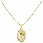 Carrylush Pendant Snake Chain Necklace for Women gold trendy necklace for womens Dainty Cute Jewellery Minimalist Tarnish-Free Daily Wear Gift for Her Dainty Cute Jewelry gold trendy necklace (Gold Tulip)