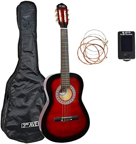 3rd Avenue Full Size 4/4 Classical Guitar Spanish Nylon String Beginner Pack Bundle - 6 Months FREE Lessons, Bag, Strings - Red