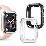 Goton Compatible iWatch Apple Watch Case 44mm Series 4 5, (2 Packs) Soft TPU Shockproof Case Cover Bumper Protector (Black and Clear, 44mm)