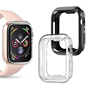 Image of Goton Compatible iWatch Apple Watch Case 44mm Series 4 5, (2 Packs) Soft TPU Shockproof Case Cover Bumper Protector (Black and Clear, 44mm)
