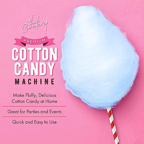 The Candery Cotton Candy Machine with Stainless Steel Bowl 2.0 and Floss Bundle- Use to Floss Sugar Floss, Candy for Birthday Parties Fairs, Festivals- Includes 5 Floss Sugar Flavors 12oz Jars and 50