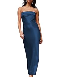 Realtix Satin Silk Backless Tube Tops Maxi Dress