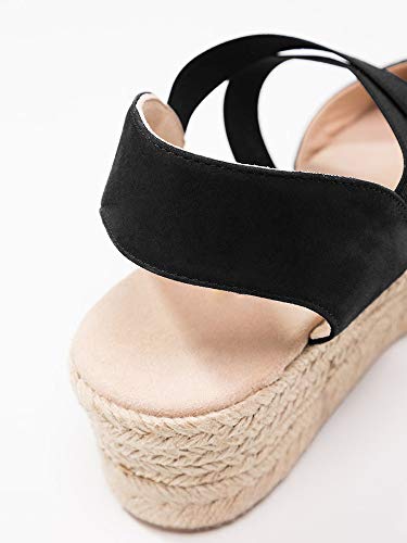 PiePieBuy Womens Espadrille Platform Wedge Sandals Closed Toe Mid Heel Ankle Sandals Black - Thumbnail 4