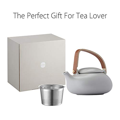 ZENS Teapot with Infuser,Modern Ceramic Japanese Tea Pot 27 Ounces with Bentwood Handle for Loose Tea and Adults, Matte Grey 800ML - Thumbnail 7