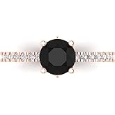 Clara Pucci 1.465 cttw Onyx 14K Rose Gold Solitaire with Accents Ring for Women - Cocktail Statement Fashion Jewelry Gift (6.5mm, Round Cut)