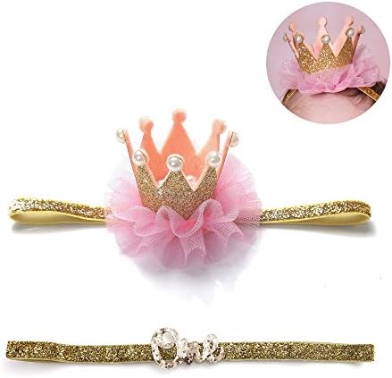 Baby Girl Birthday Glitter Bow Crown Headband Princess Sparkly Tiara Hair Accessories (Gold II)