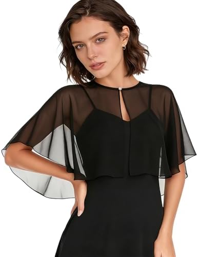 BUCUXE Women's Soft Chiffon Shawl Wraps Shrug for Evening Dress Wedding  Cape Bolero Flapper Cover Up(Black) at Amazon Women's Clothing store