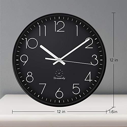 DreamSky 12Inch Large Wall Clock, NonTicking Silent Decorative Indoor Kitchen Living Room