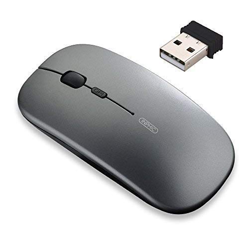 Rechargeable Wireless Mouse Mini Cordless Mice With USB Nano,Silent Click, Ultra Light & Slim for Dell/Apple/HP/Thinkpad PC Computer,Laptop,Macbook (Gray)