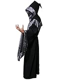 JUDE Adult Men's Dark Mystic Sorcerer Robe Halloween Costume with Hooded Cape (Large)