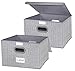 Foldable Storage Box with lids, Decorative drawers Bins Baskets with Sturdy Plastic Handles for Clothes, Closet, Bedroom, office, White with Printing 2 pack