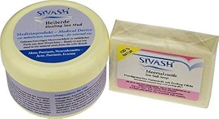 Natürliches Set zur Pflege der unreinen Haut, bei Akne, Pickel: SIVASH-Heilerde als Gesichtsmaske (Schlamm-Maske), 250g + Han