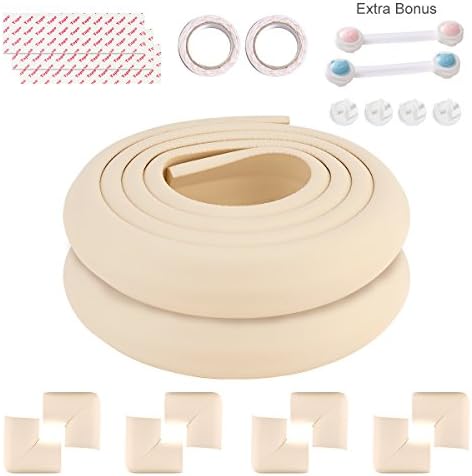 Comcome Extra Thick Childproof Safety Edge &amp; Corner Guard, Furniture Sharp Edge Protector Foam, Baby Safety Bumper Guard(13 Feet+10 electric safety cover+2 cabinet locks, Off White)