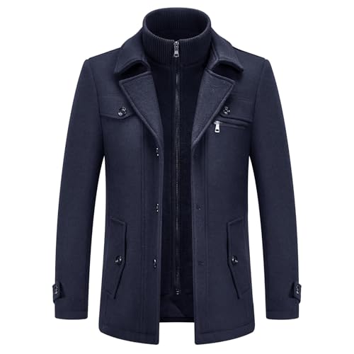 KUDORO Herren Wintermantel Wolle Kurzmantel Herren Wollmantel Mittellang Peacoat Herren Casual Slim Fit für Business Freizeit(Kriegsmarine2,S)