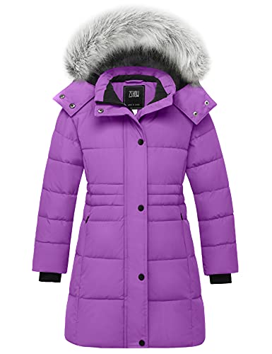 ZSHOW Girls' Winter Coat Long Hooded Parka Soft Fleece Puffer Jacket with Removable Hood