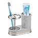 mDesign Decorative Bathroom Dental Storage Organizer Holder Stand for Electric Spin Toothbrush/Toothpaste - Compact Design for Countertop and Vanity, Holds 4 Standard Brushes - Gray/Brushed