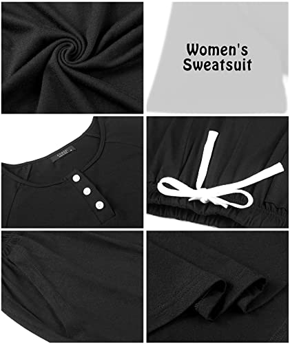 Women\'s Sweatsuit Sets Casual Short Sleeve Button Top and Shorts Set Summer Loose Two Piece Outfits with Pockets