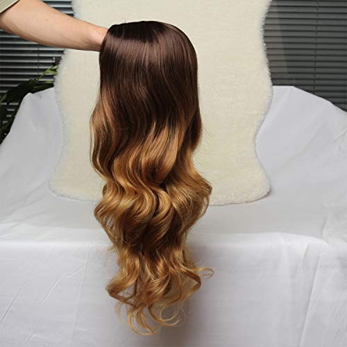 N&T Long Wavy Wigs for White Women Ombre Brown Heat Resistant Synthetic Hair Wig(28inch)