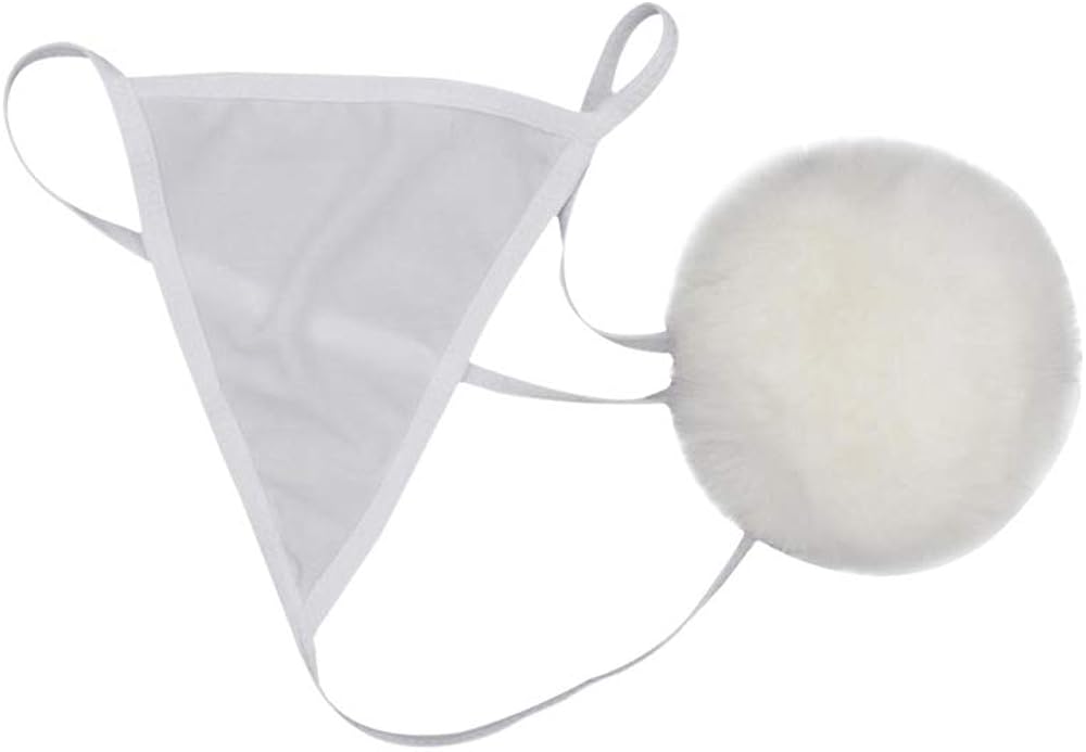 TOMORI Womens Sexy Thong Pantie Cute Rabbit Tail G-String Fur Ball Bikini T-Back Cosplay Underwear (White): Clothing