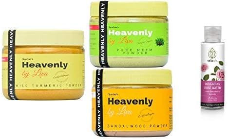 Heavenly Combo of Organic Wild Powder (150 g) with Neem Powder (100 g) with Sandalwood Powder (100 g) and Rose Water (100 ml)