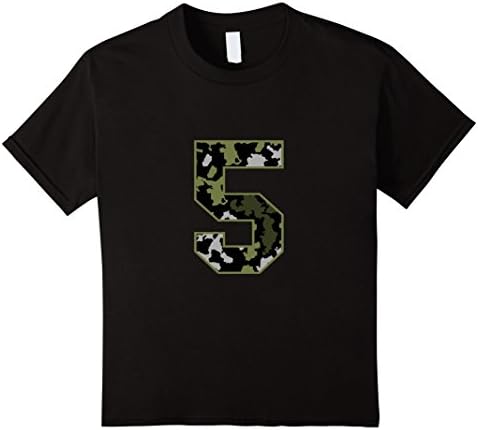 Kids 5th Birthday Gift T-Shirt Army Green Camo Colors 6 Black