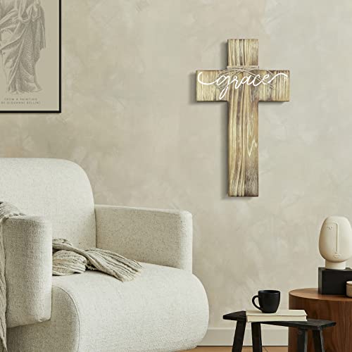 FEKOTS Wall Wooden Cross,wooden wall cross home decor,7x12 inch crosses for wall,Wooden Wall Hanging Cross(Wood color)